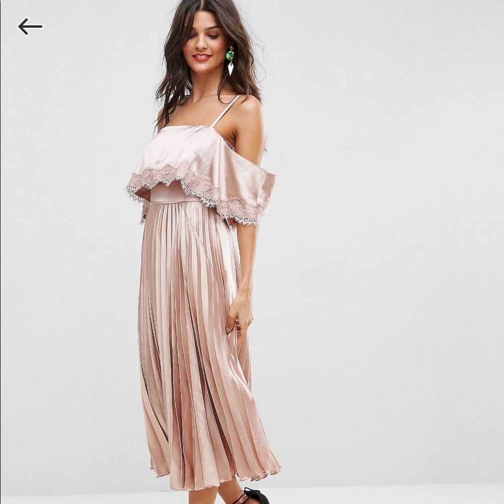 Satin pleaded cami lace dress